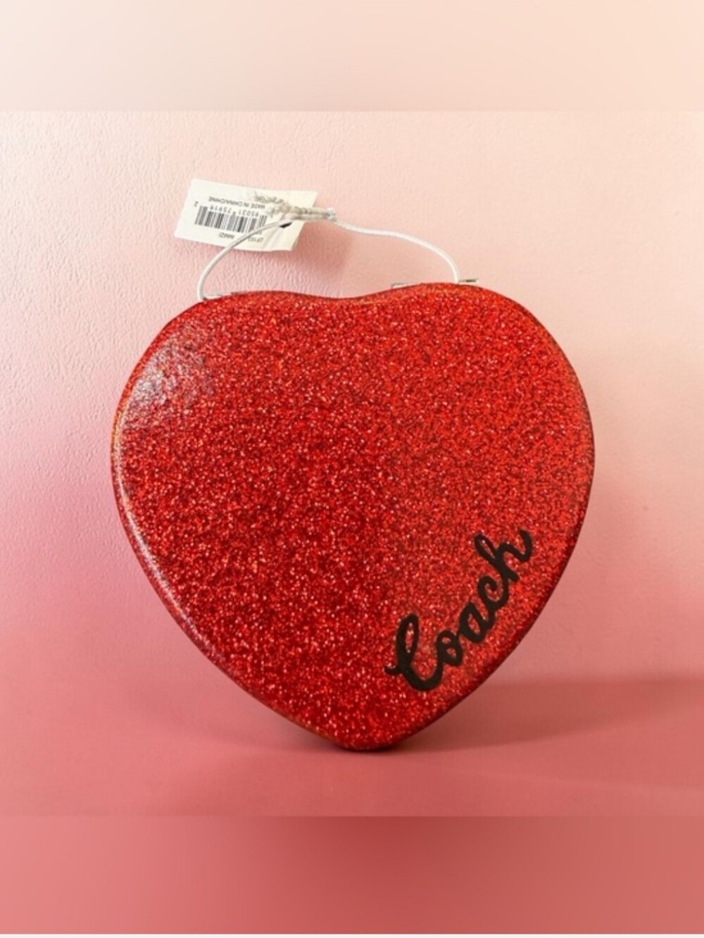 Coach-Red Glitter Heart Compact Mirror.